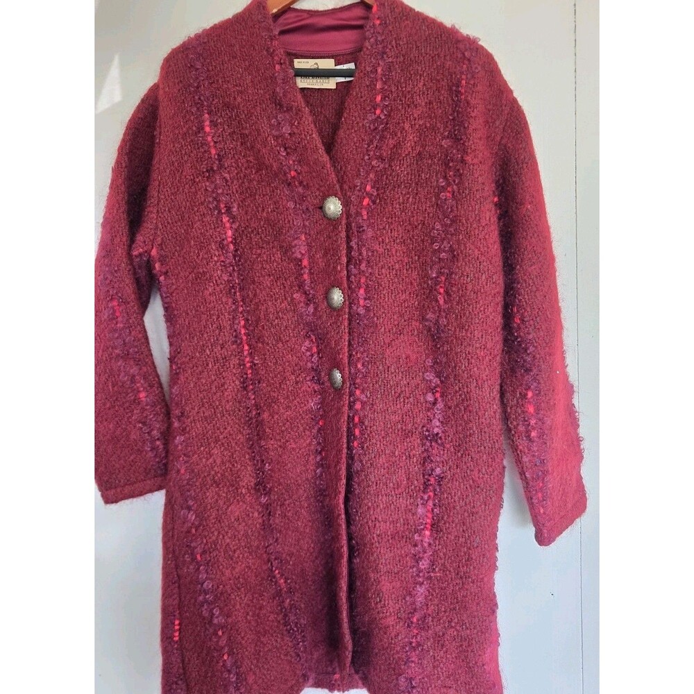 Vtg Imperial Coat Womens M Mohair Wool Red Boho Warm Winter Overcoat Peacoat